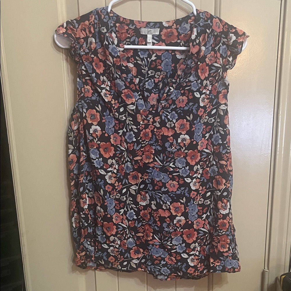 Joie Black Floral Blouse with Cap Sleeves